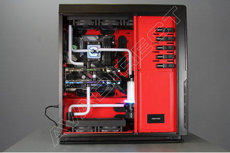 Phanteks Enthoo Series Primo SE w/ Window, E-ATX, Black/Red, Full Tower Case - side view