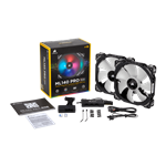 ML140 PRO RGB 2 x 140mm, w/ Controller, RGB LEDs, 1200 RPM, 55.4 CFM, 20.4 dBA, Cooling Fans