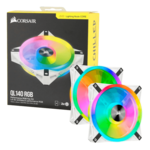iCUE QL140 RGB 2 x 140mm, White, w/ Controller, RGB LEDs, 1250 RPM, 50.2 CFM, 26 dBA, Cooling Fans
