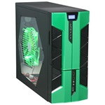X-Plorer2 Black/Green Mid Tower Case w/ Window, No PSU, ATX, Steel