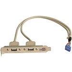 Dual USB Ports PC Case Slot Bracket, 10-pin Connector, 7-Inch, White