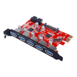Add-On Card - KTU3FR-5O2I, 5 x USB 3.0 Connector to PCI Express 3.0 x1 Add-On Card