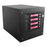 Server Chassis - S-35-B4RD, Red HDD Handle, 4x 3.5" Hotswap Bays, 1x 2.5" Drive Bay, No PSU, Mini-ITX, Black/Red, Storage Mini Tower