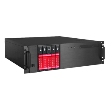 D-350HN-T-RED, Red HDD Handle, 1x Slim 5.25&quot;, 3x 3.5&quot;, 5x 3.5&quot; Hotswap Bays, No PSU, ATX, Black, 3U Chassis