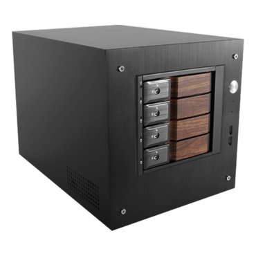 S-35-DE4WB, Wood Look Bezel, 4x 3.5&quot; Hotswap Bays, 1x 2.5&quot; Drive Bay, No PSU, Mini-ITX, Black, Storage Mini Tower