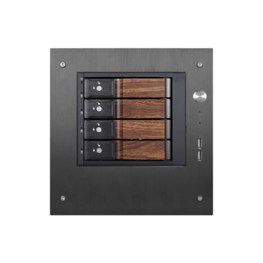 S-35-DE4WB, Wood Look Bezel, 4x 3.5" Hotswap Bays, 1x 2.5" Drive Bay, No PSU, Mini-ITX, Black, Storage Mini Tower