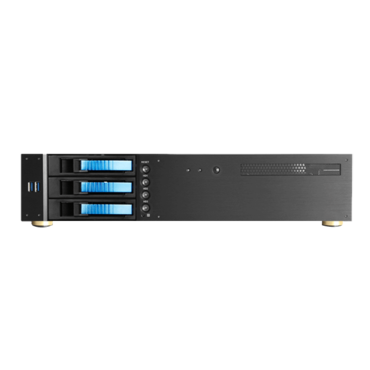 D-230HB-DT-BLUE, Blue HDD Handle, 3 x 3.5&quot; Hotswap Bay, No PSU, microATX, Black, 2U Desktop Chassis