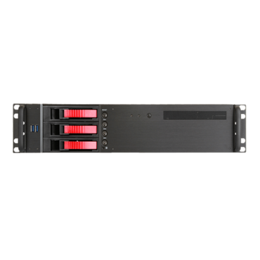 D-230HB-T-RED, Red HDD Handle, 1x Slim 5.25&quot;, 3x 3.5&quot; Hotswap Bays, No PSU, microATX, Black, 2U Chassis