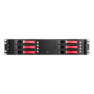 D-260HB-RED, Red HDD Handle, 6x 3.5&quot; Hotswap Bays, No PSU, microATX, Black, 2U Chassis