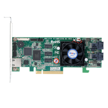 ARC-1226-8i, SAS 12Gb/s, 8-Port, PCIe 3.0 x8, Controller with 1GB Cache, Includes 2x Internal MiniSAS HD (SFF-8643) to 4x SATA Breakout Cables