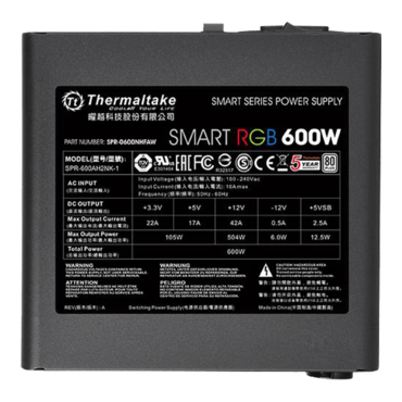 Smart RGB, 80 PLUS Standard 600W, No Modular, ATX Power Supply