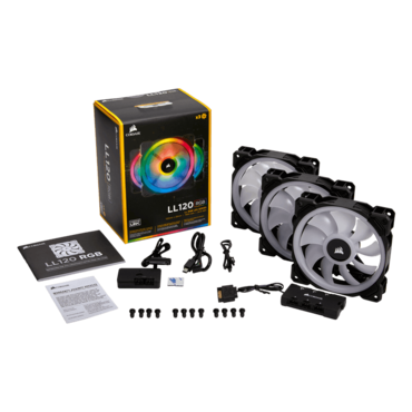 LL120 RGB 3 x 120mm, w/ Controller, RGB LEDs, 1500 RPM, 43.25 CFM, 24.8 dBA, Cooling Fans