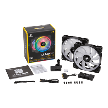 Corsair LL Series LL140 RGB 140mm Dual Light Loop RGB LED PWM Fan 2 Fan Pack with Lighting Node Pro, For Desktop