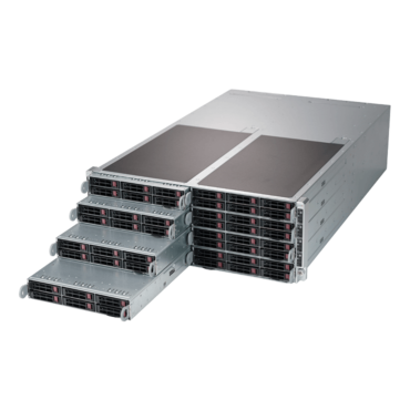 SuperServer F619P2-RC0, 4U FatTwin, Intel C621, 48x SAS/SATA or 16x SAS/SATA / 32x NVMe, 96x DDR4, 8x SIOM flexible Network card, 2200W Rdt PSU