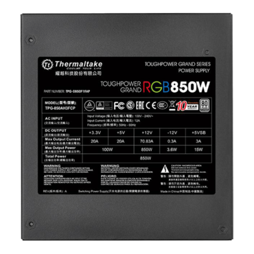 Toughpower Grand RGB, 80 PLUS Platinum 850W, Fully Modular, ATX Power Supply