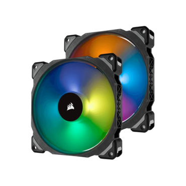 ML140 PRO RGB 2 x 140mm, w/ Controller, RGB LEDs, 1200 RPM, 55.4 CFM, 20.4 dBA, Cooling Fans