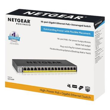 16-Port Gigabit Ethernet High-Power Unmanaged PoE+ Switch with FlexPoE (183W)