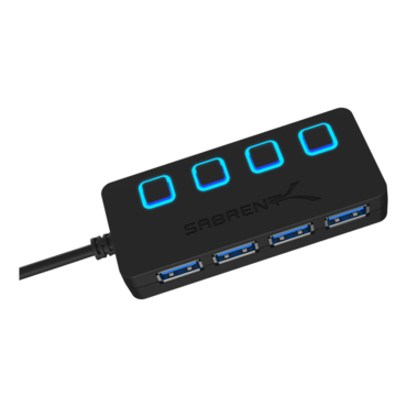 HB-UMP3, 4-Port USB 3.0 Hub With Individual Power Switches and LEDs Included 5V/2.5A Power Adapter