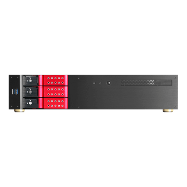 D-230HN-DT-RED, Red HDD Handle, 3 x 3.5&quot; Hotswap Bay, No PSU, microATX, Black, 2U Desktop Chassis