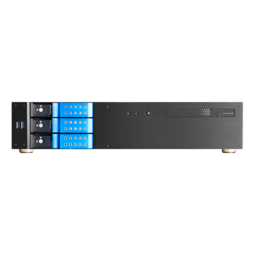D-230HN-DT-BLUE, Blue HDD Handle, 3 x 3.5&quot; Hotswap Bay, No PSU, microATX, Black, 2U Desktop Chassis