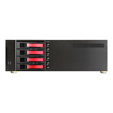 D-340HB-T-RED, Red HDD Handle, 1x Slim 5.25&quot;, 3x 3.5&quot;, 4x 3.5&quot; Hotswap Bays, No PSU, ATX, Black/Red, 3U Chassis