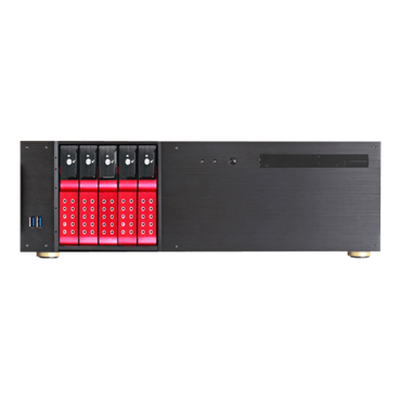 D-350HN-DT-RED, Red HDD Handle, 1x Slim 5.25&quot;, 3x 3.5&quot;, 5x 3.5&quot; Hotswap Bays, No PSU, ATX, Black/Red, 3U Chassis