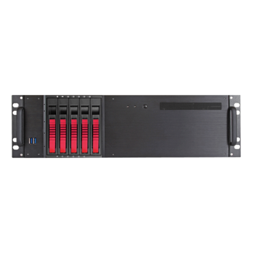 D-350HB-T-RED, Red HDD Handle, 1x Slim 5.25&quot;, 3x 3.5&quot;, 5x 3.5&quot; Hotswap Bays, No PSU, ATX, Black/Red, 3U Chassis