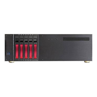 D-350HB-DT-RED, Red HDD Handle, 1x Slim 5.25&quot;, 3x 3.5&quot;, 5x 3.5&quot; Hotswap Bays, No PSU, ATX, Black/Red, 3U Chassis