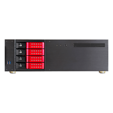 D-340HN-DT-RED, Red HDD Handle, 1x Slim 5.25&quot;, 3x 3.5&quot;, 4x 3.5&quot; Hotswap Bays, No PSU, ATX, Black/Red, 3U Chassis