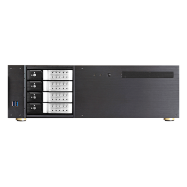 D-340HN-DT-SILVER, Silver HDD Handle, 1x Slim 5.25&quot;, 3x 3.5&quot;, 4x 3.5&quot; Hotswap Bays, No PSU, ATX, Black/Silver, 3U Chassis