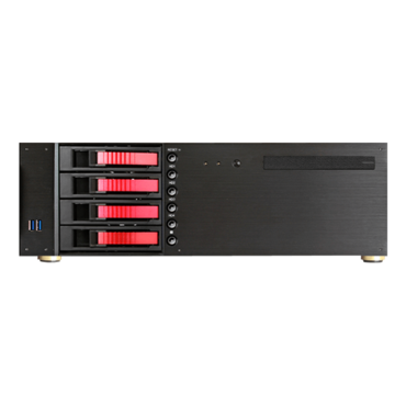 D-340HB-DT-RED, Red HDD Handle, 1x Slim 5.25&quot;, 3x 3.5&quot;, 4x 3.5&quot; Hotswap Bays, No PSU, ATX, Black/Red, 3U Chassis