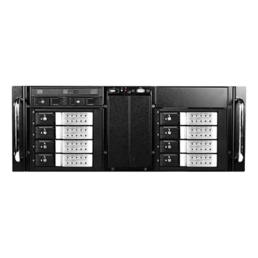 D410-DE8SL-225T, Silver HDD Handle, 1x Slim 5.25", 8x 3.5", 2x 2.5" Hotswap, E-ATX, Black/Silver, 4U Chassis