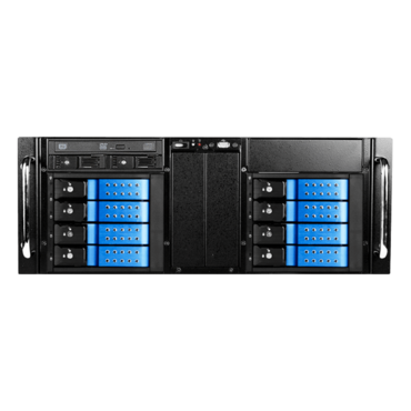 D410-DE8BL-225T, Blue HDD Handle, 1x Slim 5.25&quot;, 8x 3.5&quot;, 2x 2.5&quot; Hotswap, E-ATX, Black/Blue, 4U Chassis