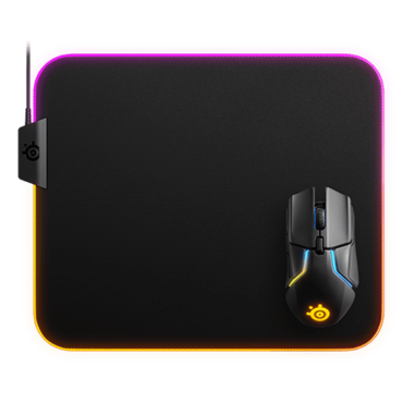 QcK Prism Cloth (Medium), RGB LED, Micro-woven cloth, Silicon Rubber base, Black, Gaming Mouse Mat