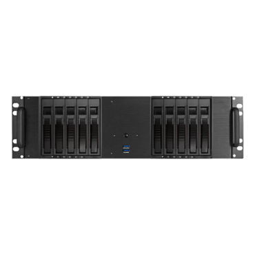 D-3100HB-BLUE, Blue HDD Handle, 10x 3.5&quot; Hotswap Bays, No PSU, ATX, Black/Blue, 3U Chassis