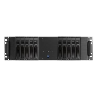 D-3100HB-SILVER, Silver HDD Handle, 10x 3.5&quot; Hotswap Bays, No PSU, ATX, Black/Silver, 3U Chassis