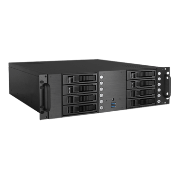 D-380HB-BLUE, Blue HDD Handle, 8x 3.5&quot; Hotswap Bays, No PSU, ATX, Black/Blue, 3U Chassis