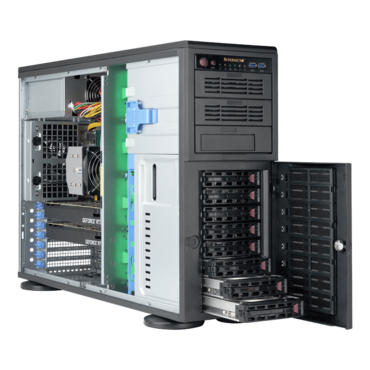 SuperWorkstation 5049A-T, 4U Tower, Intel® C621, 8x 3.5&quot; SAS/SATA Hotswap, 4x M.2 NVMe, 12x DDR4, 1x 10GBase-T and 1x 1GbE LAN ports, 1200W PSU