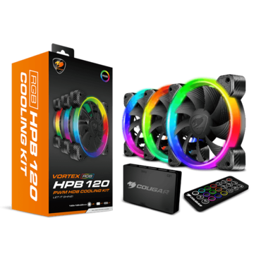 VORTEX RGB HPB 120, w/ RGB Controller & Remote Control, 3 x 120mm, 1500 RPM, 43.54 CFM, 26 dBA, Cooling Fans Kit