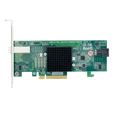 ARC-1330-4I4X, SAS 12Gb/s, 8-Port, PCIe 3.0 x8, Host Bus Adapter, Includes 1x Internal MiniSAS HD (SFF-8643) to SFF-8644 Cable