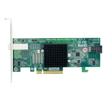 ARC-1330-4I4X, SAS 12Gb/s, 8-Port, PCIe 3.0 x8, Host Bus Adapter, Includes 1x Internal MiniSAS HD (SFF-8643) to SFF-8644 Cable