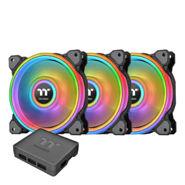 Riing Quad 12 RGB Radiator Fan TT Premium Edition 3 x 120mm, w/ Controller, 1500 RPM, 40.9 CFM, 25 dBA, Cooling Fans