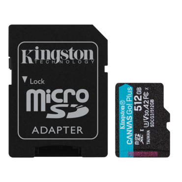 512GB Canvas Go Plus, Class 10, UHS-I, U3, V30, A2, microSD Memory Card w/ SD Adapter
