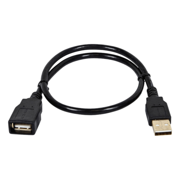 USB Type-A to USB Type-A Female 2.0 Extension Cable - 28/24AWG, Gold Plated, Black, 1.5ft