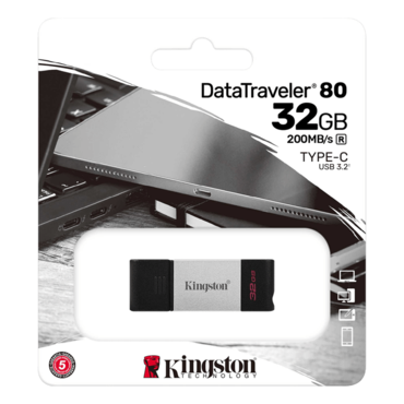 DataTraveler 80, 32GB, USB Type-C 3.2 Gen 1, Black/Silver, Flash Drive