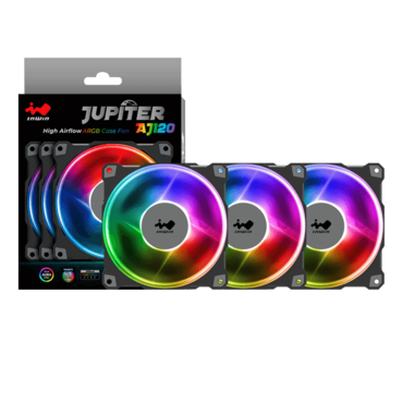 Jupiter AJ120, 3 x 120mm, w/ ARGB One-Click Controller, 1800 RPM, 70.32 CFM, 35 dBA, Cooling Fans