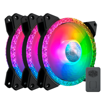 MASTERFAN MF120 PRISMATIC 3 x 120mm, w/ Controller, ARGB LEDs, 2000 RPM, 55 CFM, 27 dBA, Cooling Fans
