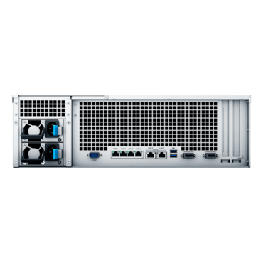 RS4021xs+ 16-bay 3U NAS Server, Intel® Xeon® D-1541 8-core 2.7 GHz processor, 64GB DDR4 RAM (16GB pre-installed), SATA 6Gb/s, 1GbLAN / 4, 10GbLAN / 2, USB 3.2 Gen 1 (Type-A) / 2, 800W Rdt PSU