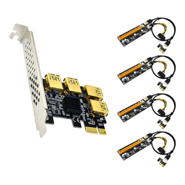 Adapter Card, 4 Port PCIe Riser Adapter Board PCI-E 1x to 4 USB 3.0 PCI-E Rabbet GPU, 6 PIN Extension Cables