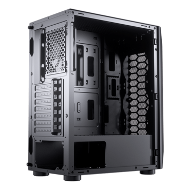 MX410 Mesh-G Tempered Glass, No PSU, ATX, Black, Mid Tower Case